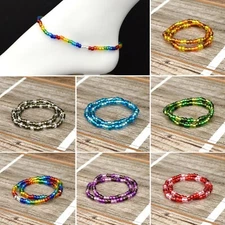Glass Bead Stretch Ankle Bracelet Silver Foil Beads Rainbow Collection