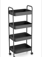 Four Tier Black Utility Cart  With Casters. Storage On Wheels.