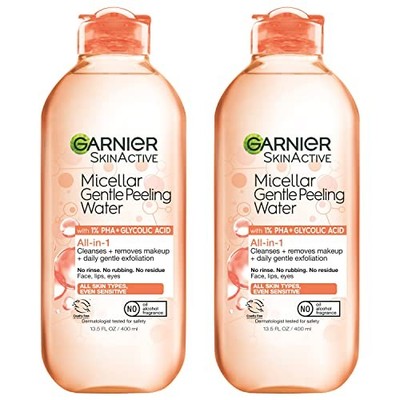 Garnier Micellar Water Gentle Peeling 1% PHA Glycolic Acid Makeup Remover 2Pack