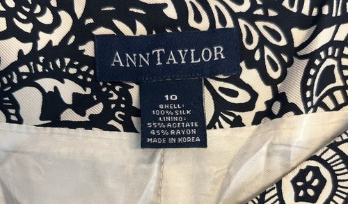 Ann Taylor 100% Silk Pants Black & White Floral Print Lined Classic Size 10 - Picture 6 of 6