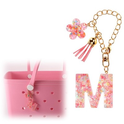 Lyreh Sequin Initial Bag Charm for Bogg Beach Bag, Resin Keychain Letter Alph...