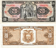 Ecuador 20 Sucres, 1988, P-121Aa.8, Uncirculated