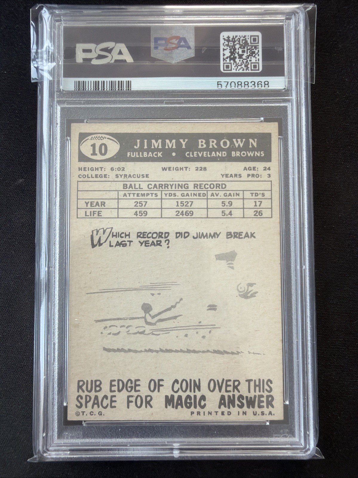 1959 TOPPS #10 JIM BROWN BROWNS HOF PSA 5 view 2