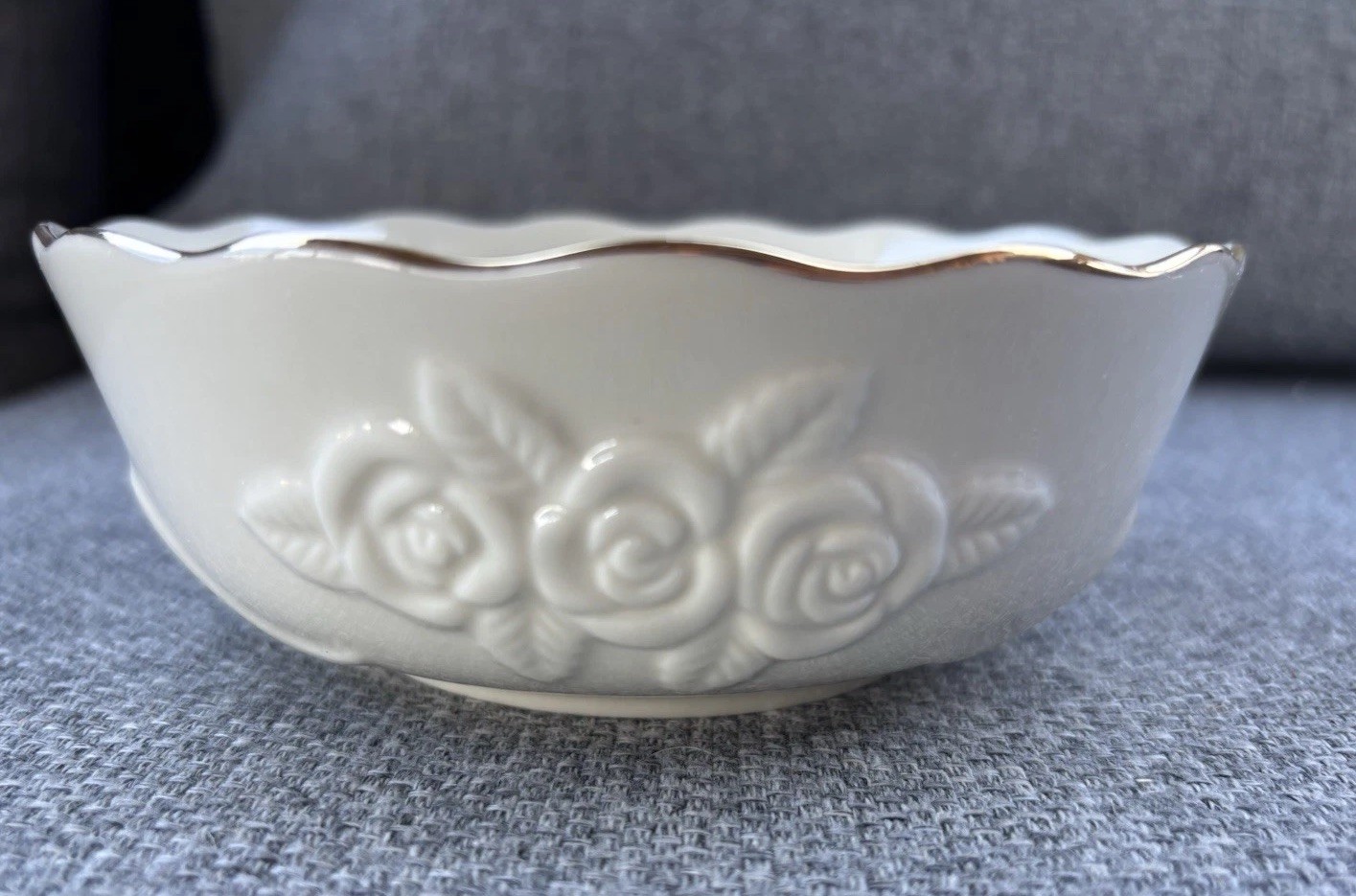 Lenox Rose Dish 5.75” Ivory Gold Trim Scalloped Edge Embossed Ralph Lauren Inspo