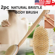 2PCS Dry Body Brush Set Natural Bristle Wooden Back Scrubber Exfoliating