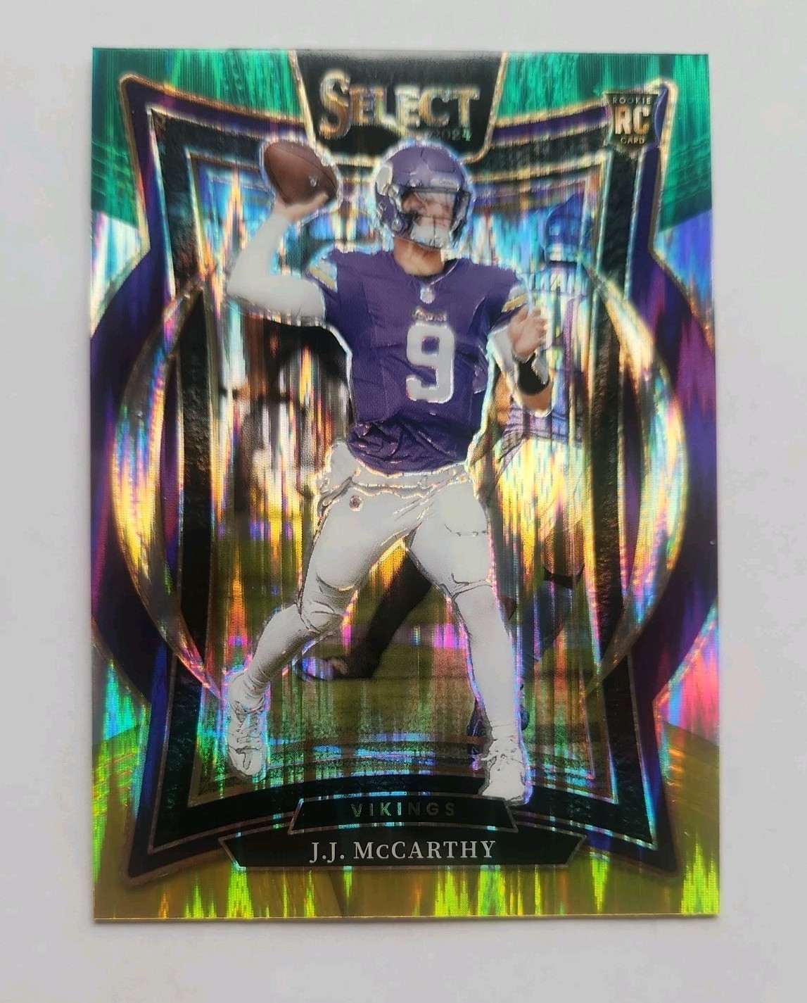 2024 Select JJ McCarthy (RC) #24 Concourse Green and Yellow Shock Prizm- Vikings