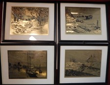 Lionel Barrymore Gold Foil Etched Drawings- Lot of 4