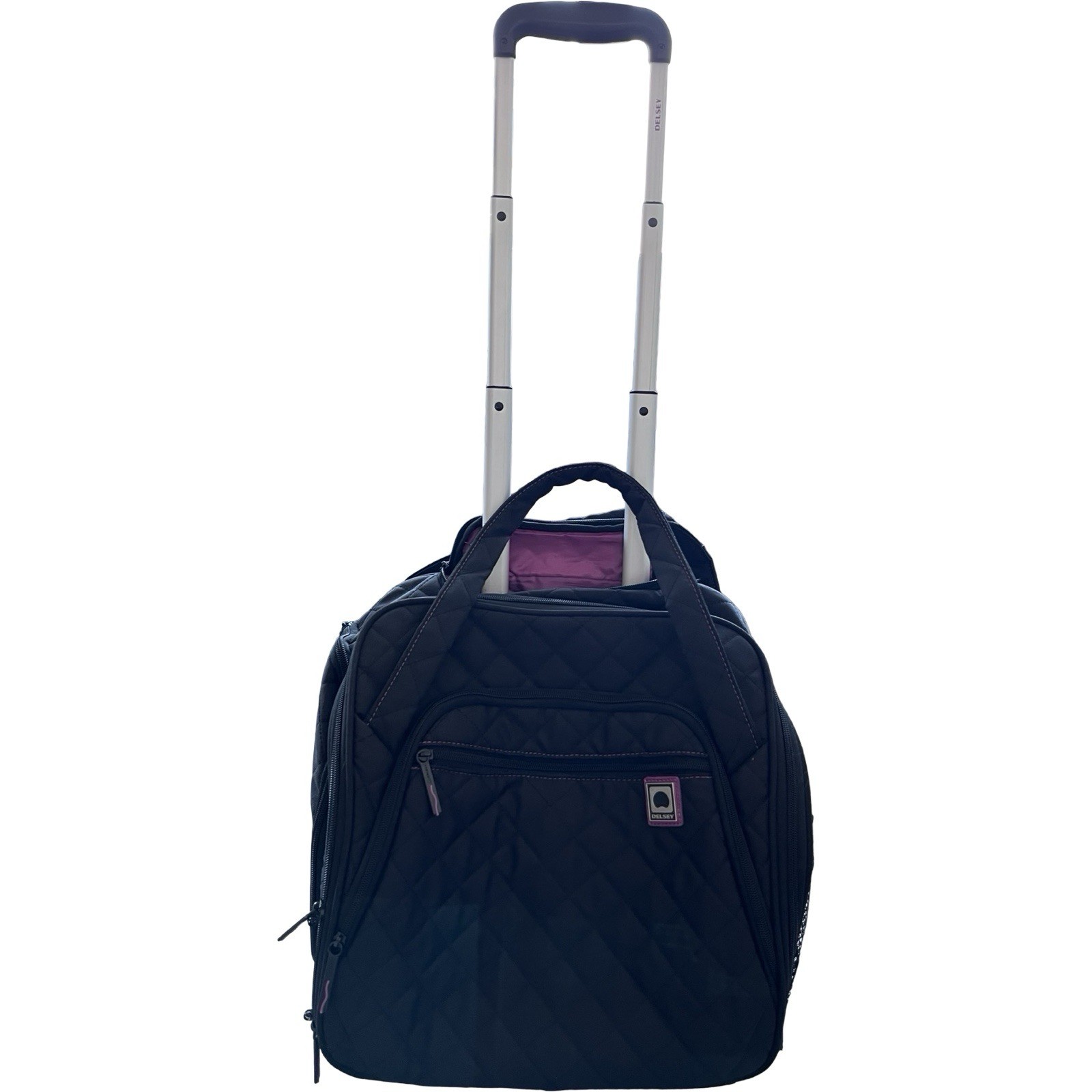 Under-seat Rolling Tote Black Quilted Soft Sided