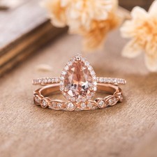 1.40Ct Pear Lab-Created Morganite Bridal Engagement Ring 14K Rose Gold Plated