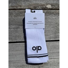 ALO Unisex Throwback Sock - Athletic WHITE BLACK NWT