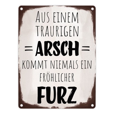 Aus einem traurigen Arsch kommt niemals ein fröhlicher Furz Metallschild in