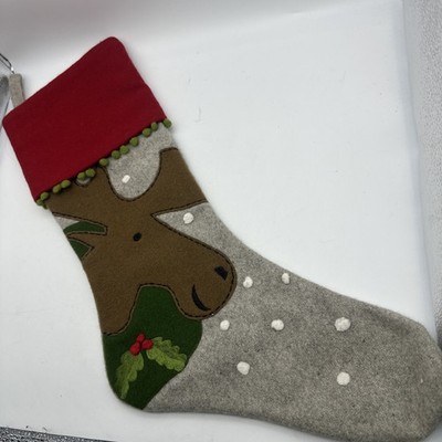 Crate&Barrel Holiday Moose Wool Christmas Stocking Sock Holiday Decor