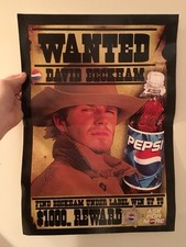 "WANTED: David Beckham" Pepsi Football poster, vintage, NM