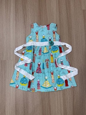 Girls Dress Toddler Sleeveless Teal Fashion Print Party Dress with Satin Belt