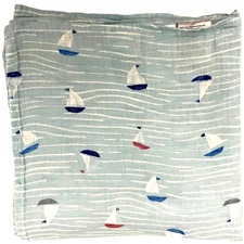 Aden Anais Blue Sailboat Baby Swaddle Blanket Cotton Waves 43x45 Lightweight