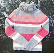 Tommy Bahama Turtleneck Girls Gray Pink White Knit Pullover Sweater 5-6Y Striped