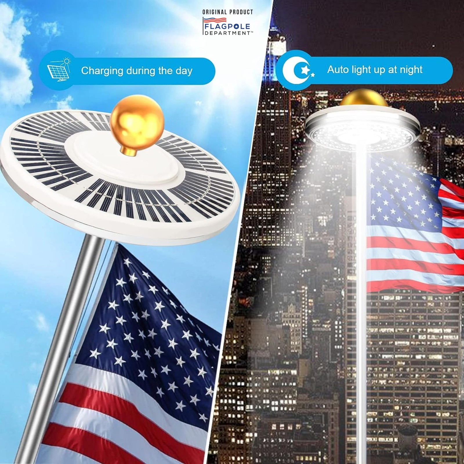 Solar Flag Pole Light - 48 LEDs, 14-Hour Runtime, Waterproof, Auto ON/OFF