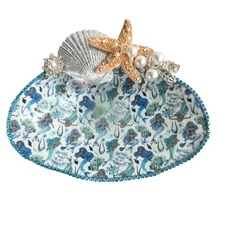 Mermaid REAL SHELL Trinket Dish Handmade Beach Starfish Rhinestone Jewel Pearl