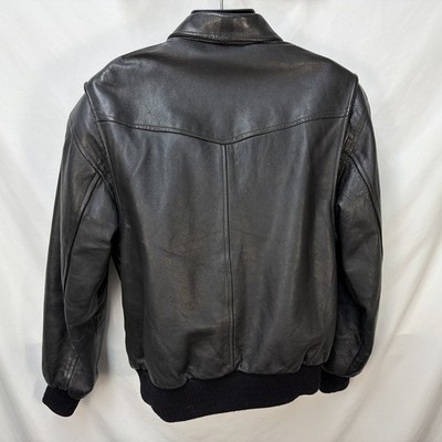 VINTAGE 90S VETTER BLACK HEAVY LEATHER BOMBER MOTO JACKET SIZE M