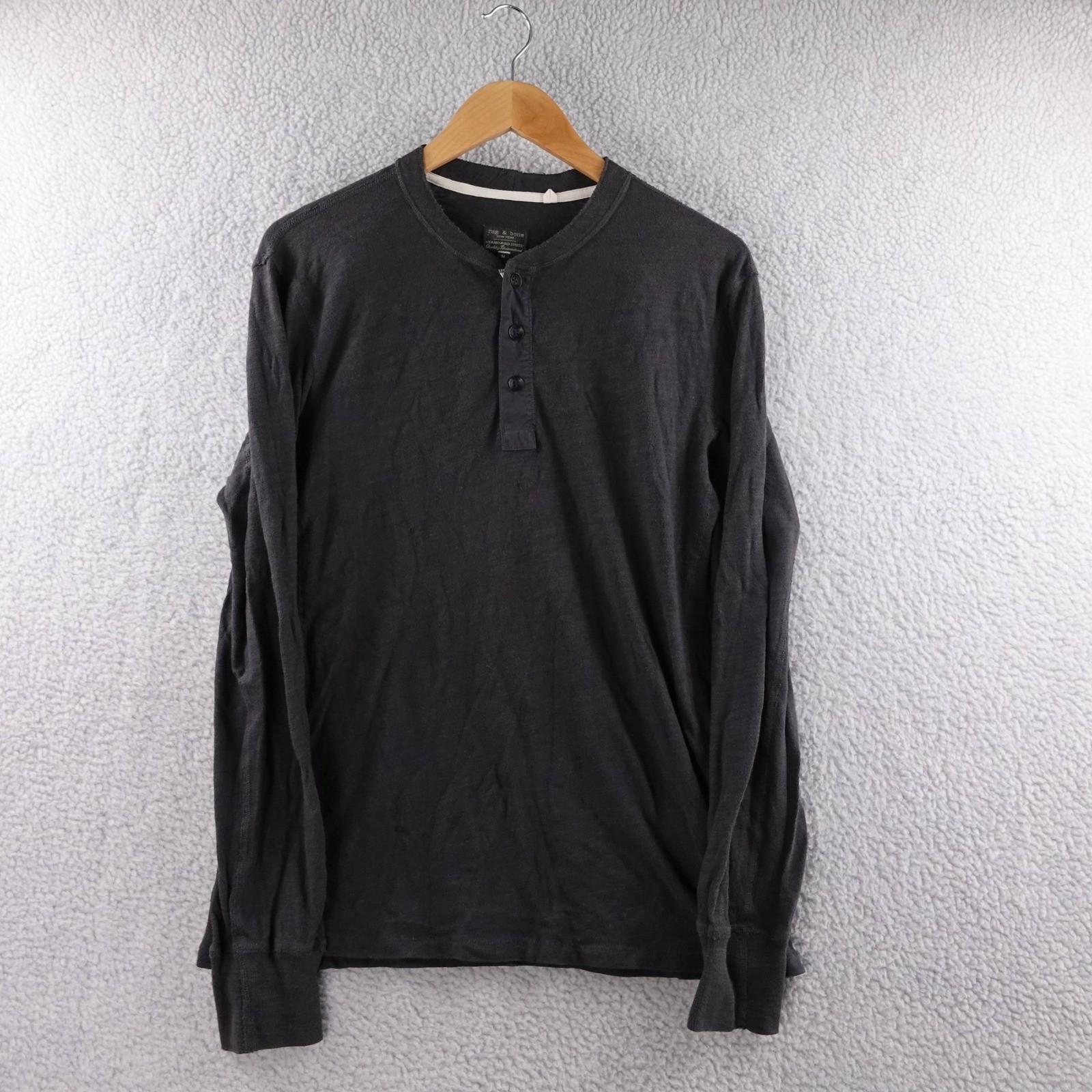 Rag Bone New York Standard Issue Mens M Charcoal Grey Long Sleeve Henley