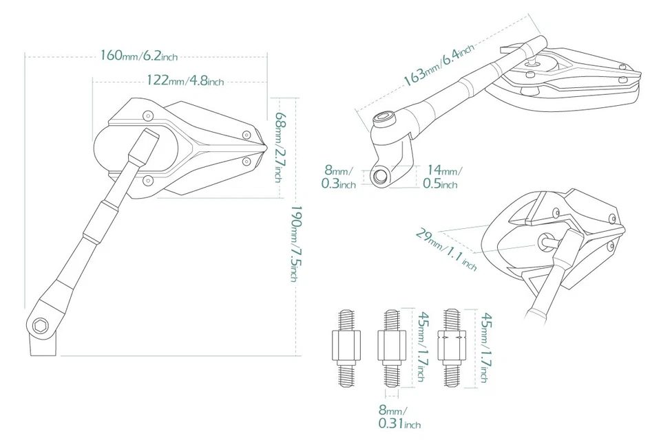 Espejo retrovisor VAWiK Magazi modelo VIPER rojo 8 mm 1,25 paso se adapta a Suzuki T 90 125 350 500 Foto 2 de 4
