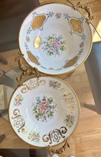 Vintage Limoges Footed Hand Painted/Numbered Bowls-Floral w/Gold Trim, Set of 2