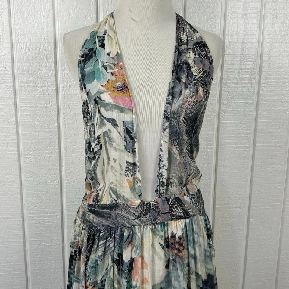 Free People Women Sleeveless Maxi Dress Blue Beach Boho Tropical Size Large - Image 4 of 4