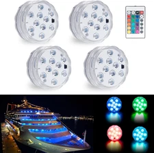 Obcursco Wireless Boat Lights, Battery-Powered RGB Multi-Color Submersible LED 