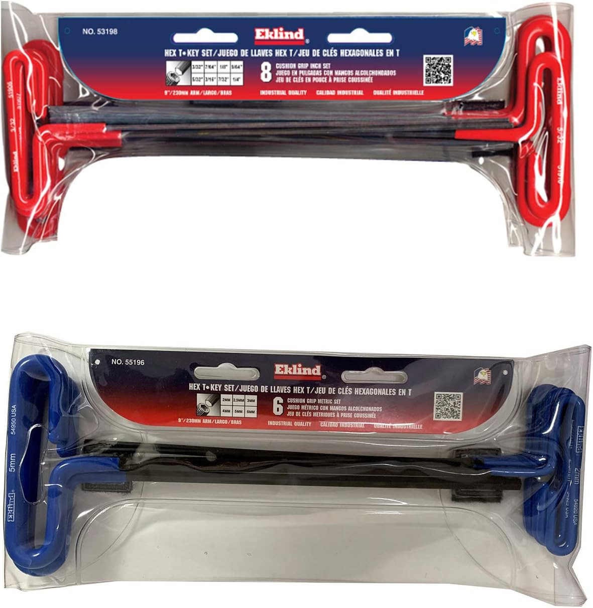 Eklind 50914 Cushion Grip Hex T-Key Set 14 Piece Set - INCH/MM, 9 Inch Arm