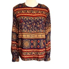 Cricket Lane Sz 14 Button Front Mixed Print Long Sleeves 16 VINTAGE Made in USA