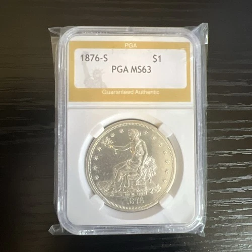 1876-S T$1 SILVER Trade Dollar 63 MS VERY RARE, SUPERB LINES