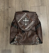 Brown Leather Backpack with Embellishments