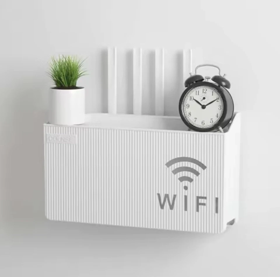 Caja de almacenamiento para enrutador doméstico, WIFI inalámbrico, decodificador de TV montado en la pared estante de almacenamiento Foto 4 de 4