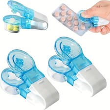 2 Pcs Blue Portable Pill Taker Remover Blister Pack Opener Popper Assistance