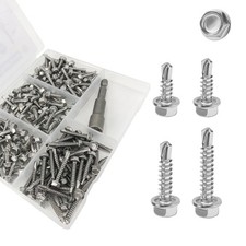 QSJ 155PCS 8 Sheet Metal Screws Set 410 Stainless Steel Hex Washer Head Fast...