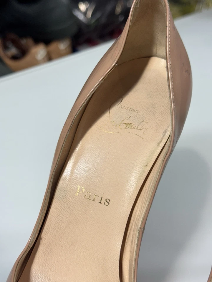 Christian Louboutin леди Peep 150 голая лакированная телячья кожа каблуки размер 39,5 / 9,5 - Изображение 3 из 4