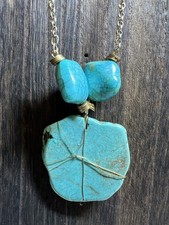 Chunky Turquoise Statement Necklace With A Wire Wrapped Large Stone Pendant