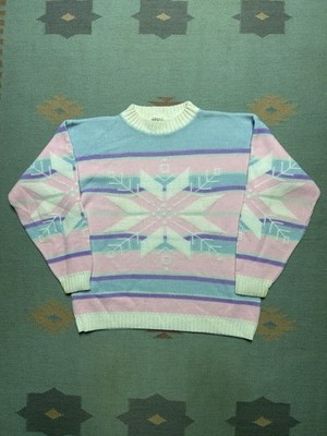 Vintage 80s acrylic knit sweater pastel snowflake rose style fairy