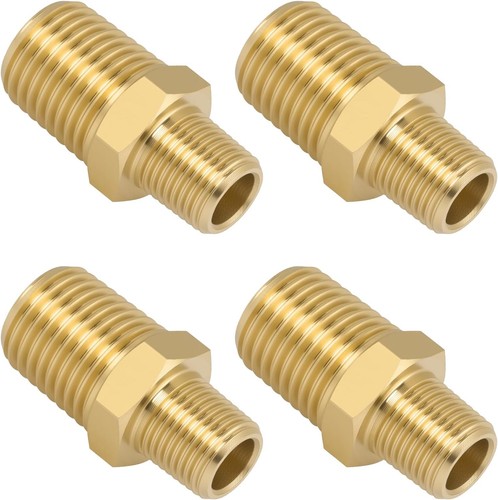 4pc 1/8" x 1/4" NPT Male Brass Nipple Straight Pipe Coupler Adapter