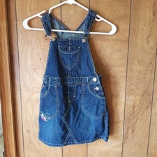 OshKosh B  gosh Genuine Kids Girls Denim Overall Dress Size 7 Embroidered