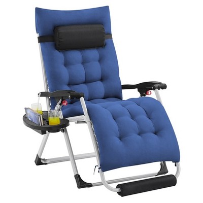 29'' Wider Zero Gravity Recliner Outdoor Folding Lounge Chair w/ Padded Mattress