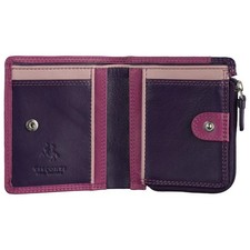 Visconti Chile Slim Leather Card Wallet Zip Coin Pocket Bifold Berry Multi