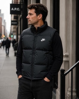 Nike Sportswear Club Puffer Vest Mens Black Quilted Full Zip Size L