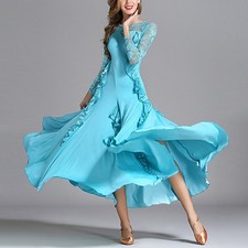 Women Modern Waltz Dance Long Dress Professional Ballroom Dancewear Costume