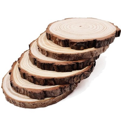 Natural Round Discs Rustic Wood Slices 6 Pcs 6.3-6.7 inch Unfinished Wood kit