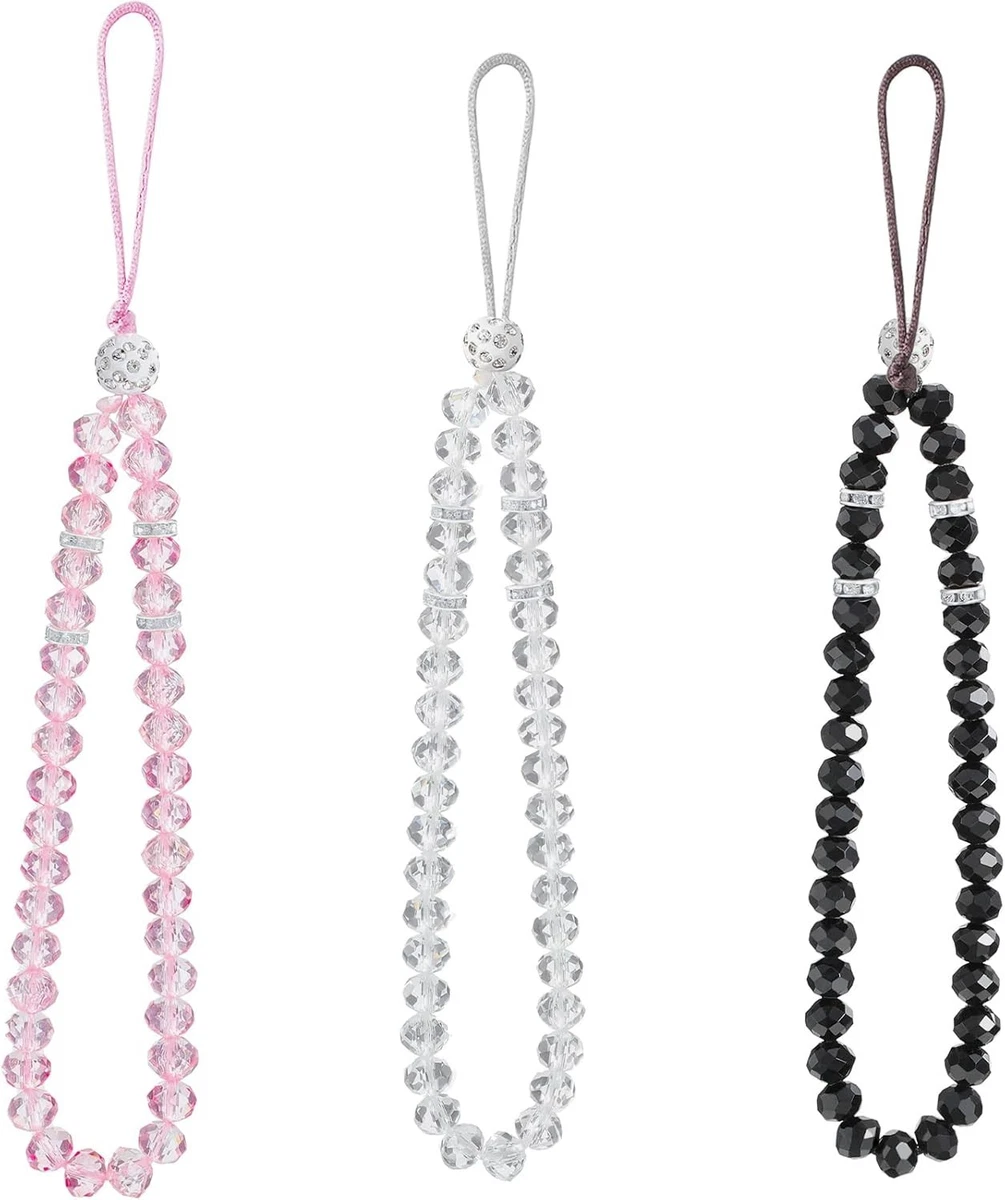 Phone Charm String Phone Chain Strap Cute Keychains Beaded Phone Strap Cell Phone Charms Beaded Lanyard Creative Crystal Fan Pendant