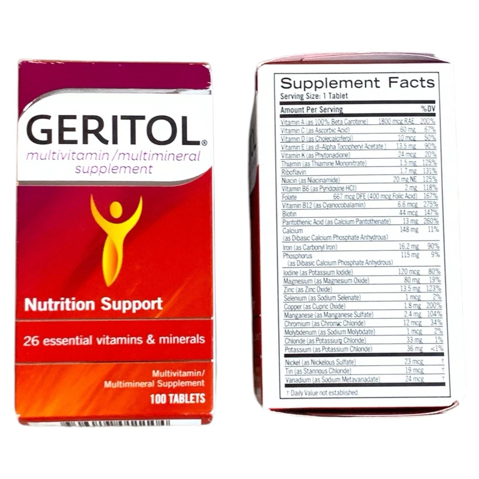 2 paquetes de vitaminas de geritol multivitamínico y suplemento mineral 100 comprimidos cada uno 7/27 Foto 2 de 2