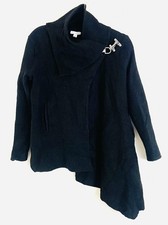 Garnet Hill Charcoal Black Boiled Wool Asymmetrical Wrap Coat Cowl Neck Size 02P