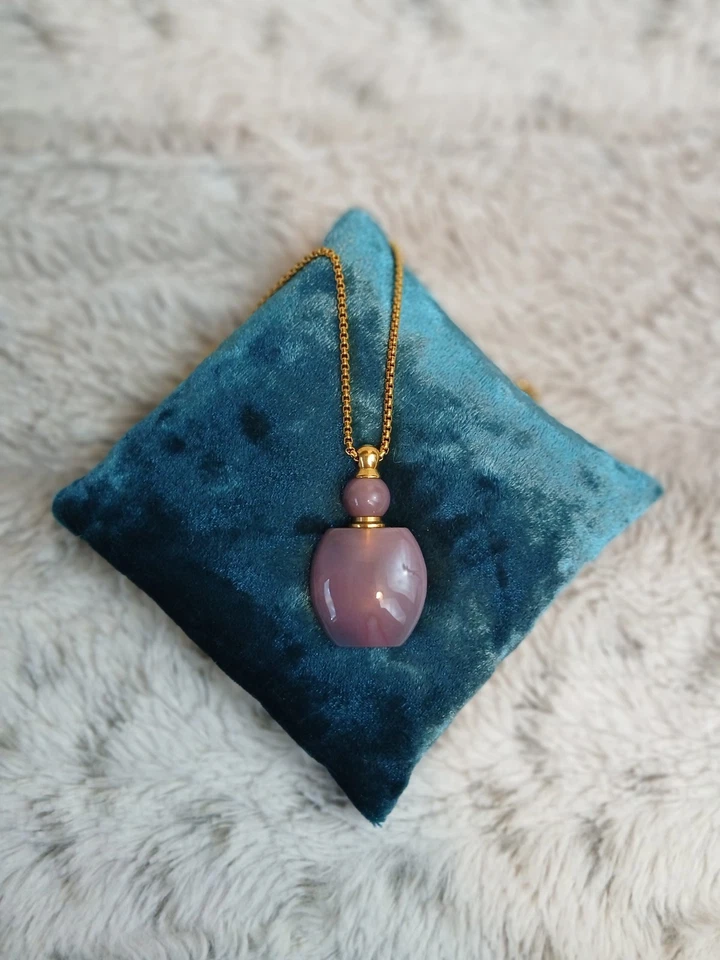 Collar Vial Perfume Ágata Malva Genuino Foto 4 de 4