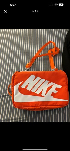 Nike Orange Gray White Kids Teens Lunch Bag Shoulder Strap Zip Lid